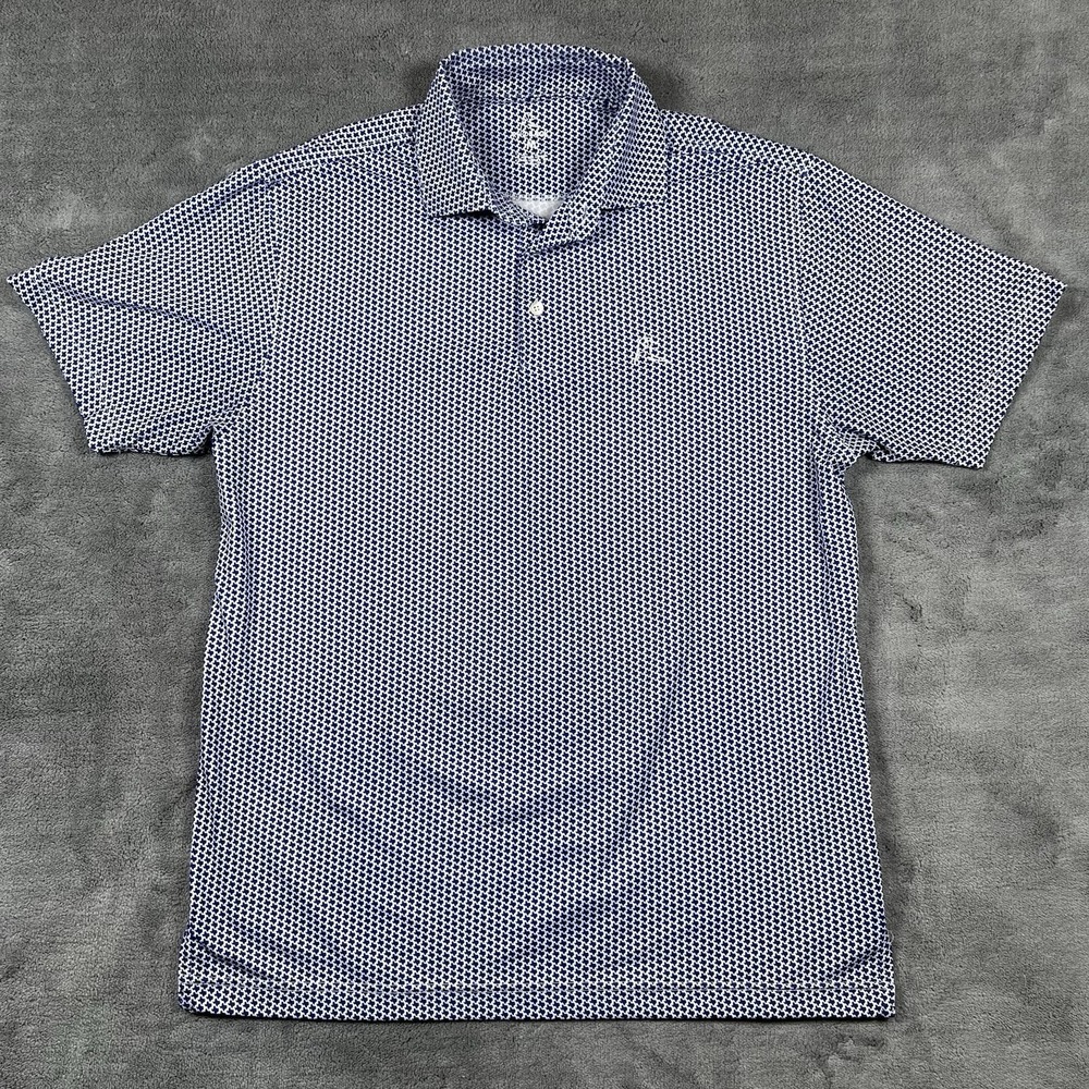 Rhoback Performance Polo Texas All Over Print Blue White Size Medium Golf Shirt - Picture 2 of 8